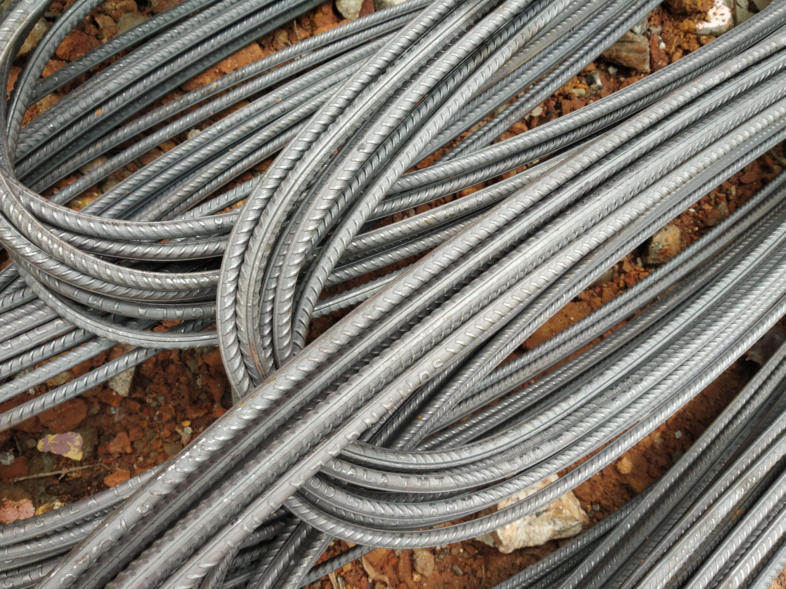 Bundles of TMT steel rebar ready for export